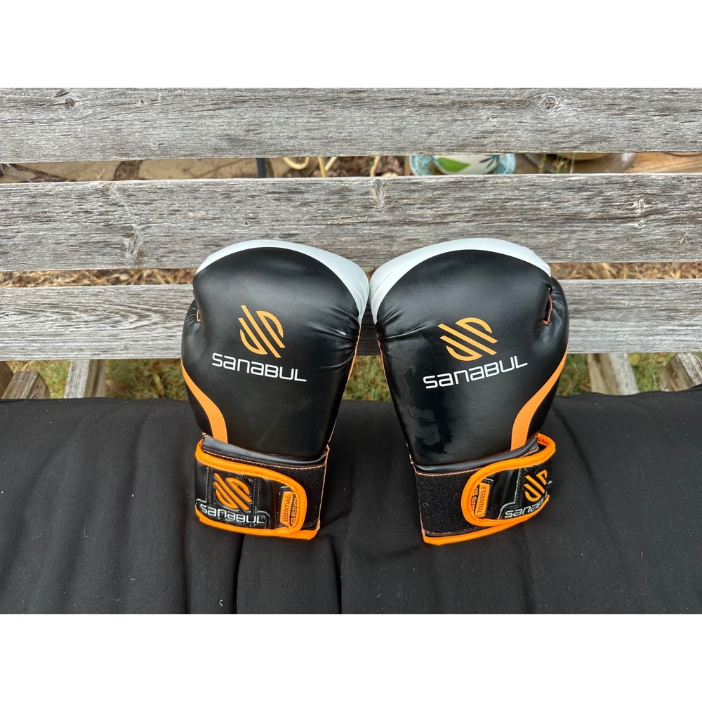 Sanabul Essential Gel Boxing Gloves 12 oz Black Orange Kickboxing MMA Training